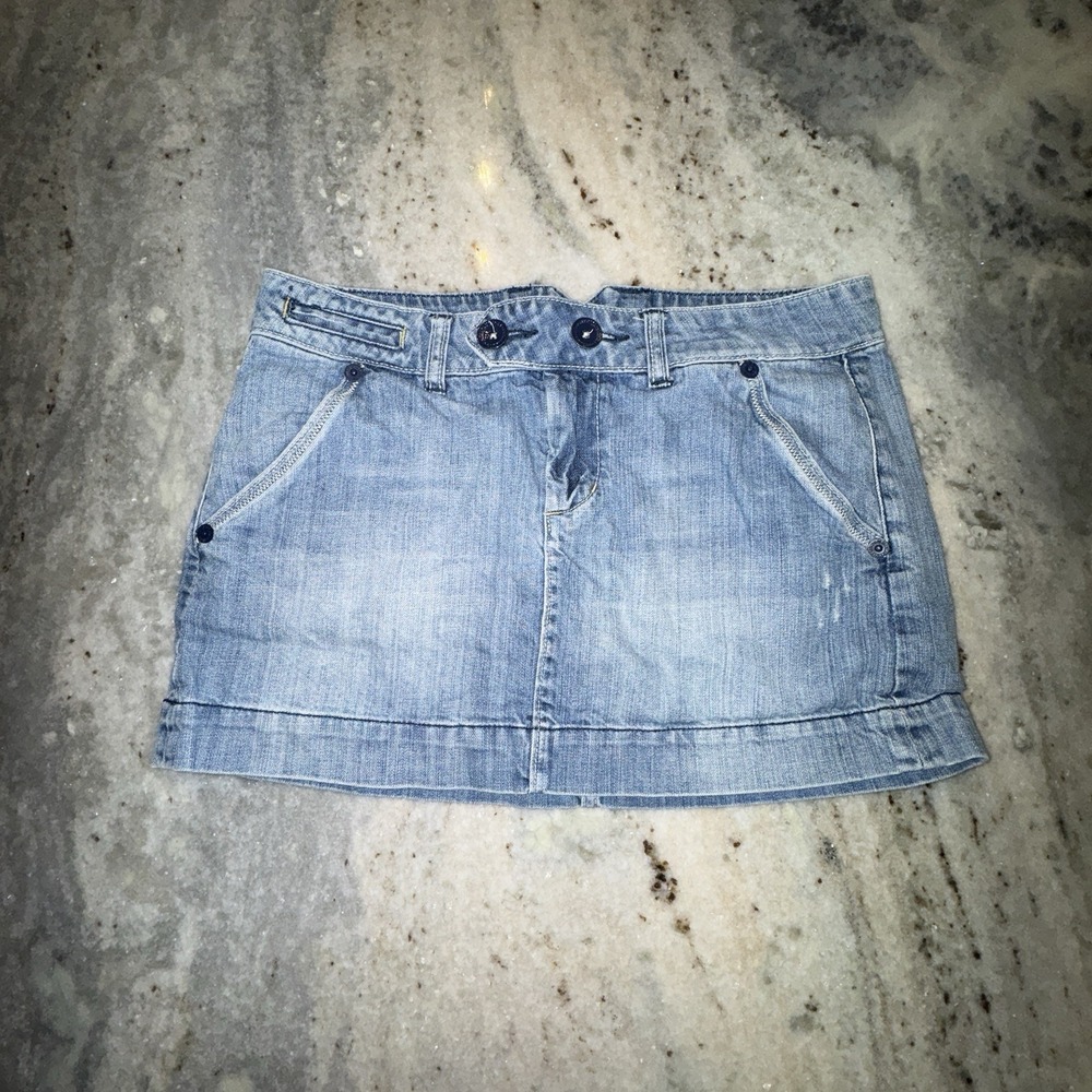 American Eagle Sz 6 True Y2K Micro Mini Jean Skirt Denim Blue Preppy Grunge 31"